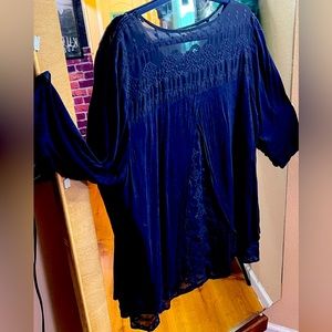 Navy dress top sheer netting too and back